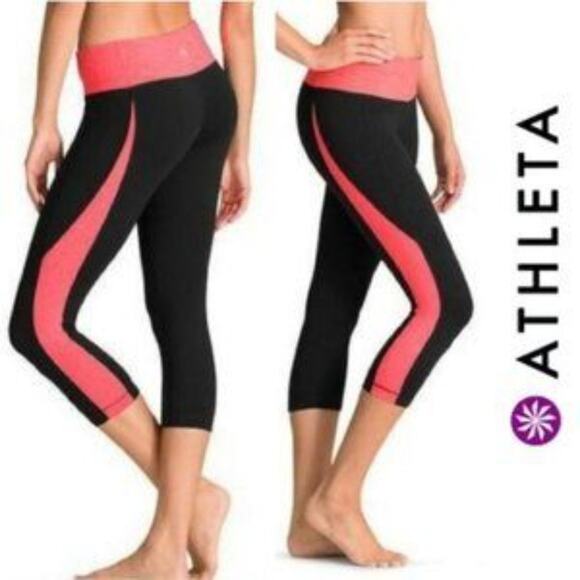 ATHLETA  Pink & Black Capri Legging Size MT - Picture 1 of 7